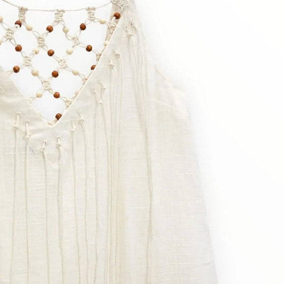 ZARA | Ecru | BEADED COTTON TOP - Picture 4 of 13